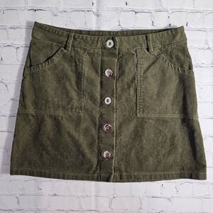 Full Circle Trends Corduroy Button‎ Front Mini Skirt Olive Green Size L